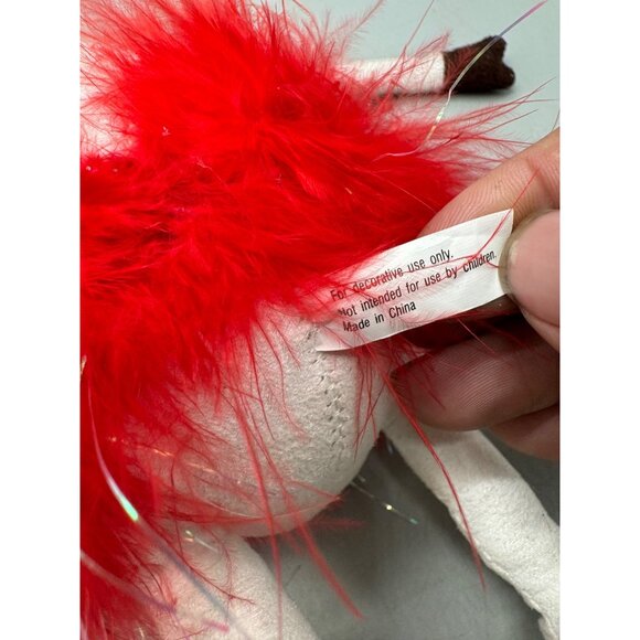 Handcrafted Christmas Reindeer Figurine With Red Feather Skirt & Antlers READ - Picture 9 of 9